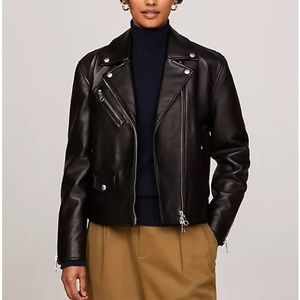 TOMMY HILFIGER LEATHER BIKER JACKET - NWOT - SIZE 40